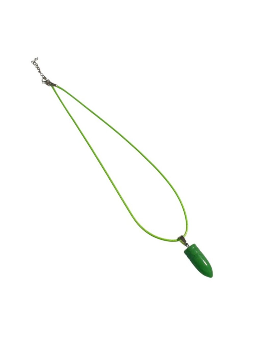 Green Bullet Pendant Necklace Adjustable Cord Bright Finish Minimalist Gift - Picture 3 of 4